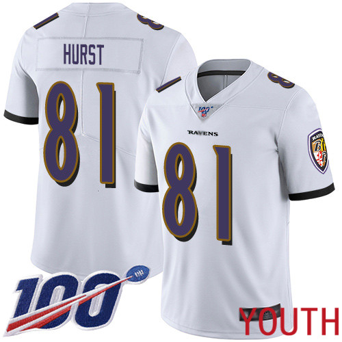 Baltimore Ravens Limited White Youth Hayden Hurst Road Jersey NFL Football 81 100th Season Vapor Untouchable
